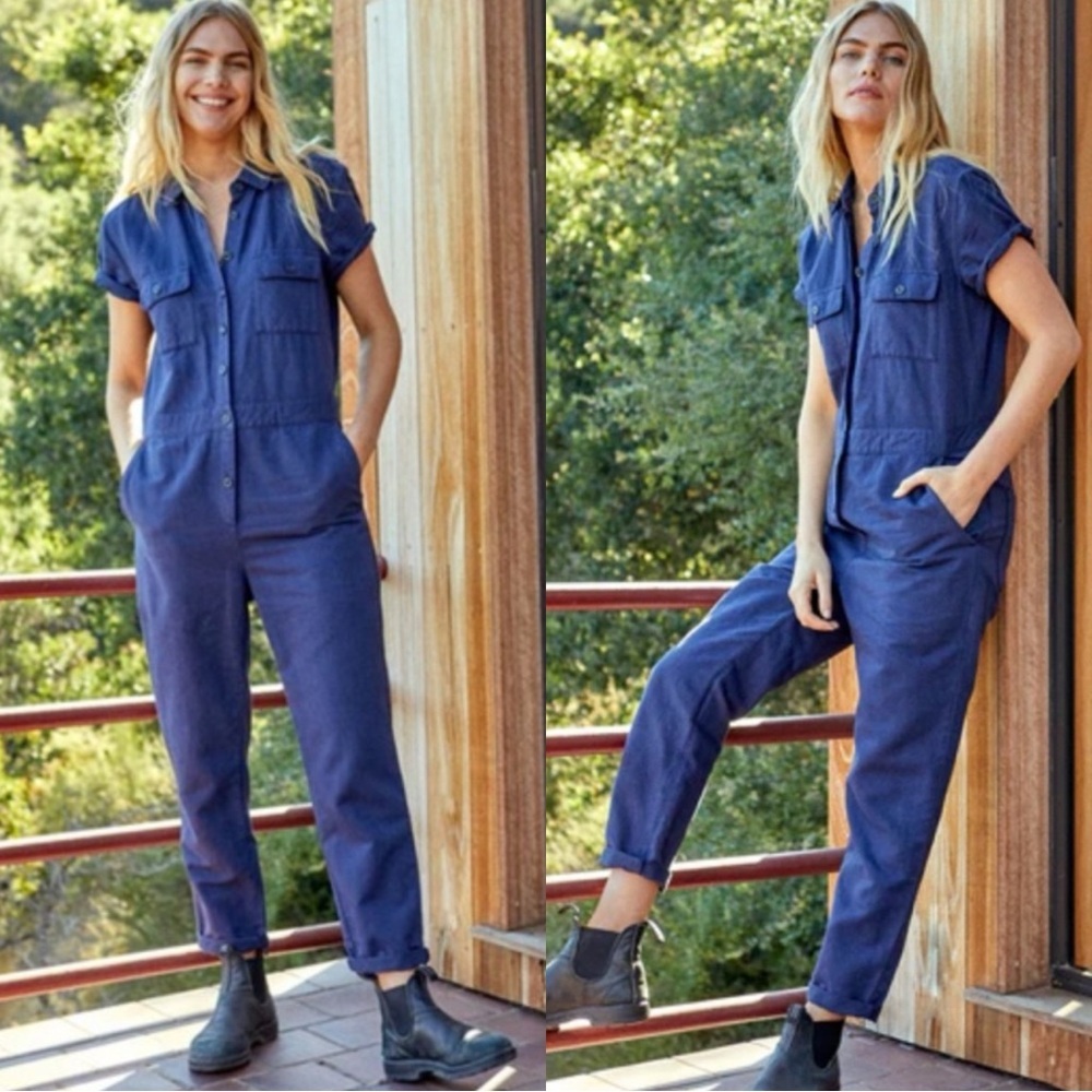 OUTERKNOWN S.E.A Blue Short Sleeve Organic Cotton Jumpsuit
